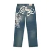 Hip Hop Punk Skull Print Baggy Blue Jeans für Frauen Y2k Street Wear Lässige gerade Hose mit weitem Bein Verkauf von Denim-Hosen 240312
