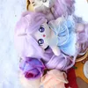Image réelle de poupée en coton de 20 cm, perruque bouclée violet clair, perruques haute température, longue couverture de perruque bouclée pour cosplay de cercle de tête de 33 à 36 cm