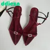 Sandalet kırmızı bling ayakkabı kadın topuklu ayakkabılar rahat sığ bayanlar yüksek kadın pompalar moda toka kayış slaytlar