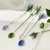 Spoons Creative Milk Dessert Bell Orchid Spoon Colorful Transparent Glass Söt långhandtag Kaffe liten färsk blomma