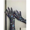 Accessoires de danse Vêtements de scène Porter des strass en maille transparente Gants longs Danseur Performance Femmes Célébrer la fête d'anniversaire de bal D Dhoqc