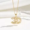 Women Brand Designer Double Letter Pendant Necklaces Simple Gold Plated Crysatl Pearl Rhinestone Sweater Newklace Wedding Party Jewerlry