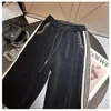 Женские брюки, черные повседневные прямые широкие женские спортивные штаны, корейские ромбы в полоску по бокам, на шнуровке, с высокой талией, длинные брюки Mujer