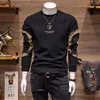 Vêtements pour hommes Col rond Pulls quotidiens Slim Casual Lettre élégante imprimée Printemps Automne Coréen Épissé Allmatch Sweatshirts 240312