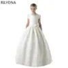 Chegada vestido da menina de flor vestidos de primeira comunhão para meninas cinto de manga curta com flores personalizado240327