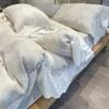 寝具セット自然の綿のリネン柔らかいビンテージジャック型3層糸レースフリルセット布団カバーベッドシート枕カバー