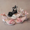 Детские сандалии для девочек-гладиаторов, летние детские сандалии принцессы с жемчугом, молодежная опора для малышей, розовый, белый, черный, 26-35 h8WX#