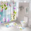 Tende Divertente cartone animato Coniglio Tenda da bagno impermeabile Serie Pasqua Set tappetino da bagno Tappetini da toilette in poliestere Tappeti antiscivolo ecologici