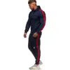 men Stripe Tracksuit Set Lg Sleeve Zipper Hooded Sweatshirt Elastic Drawstring Pants Sports Running Casual Athletic Clothes y9Q5#