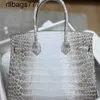 Borsa a mano in vera pelle di lusso bianca Bk Coccodrillo del Nilo dell'Himalaya da donna 25/30 fatta a mano