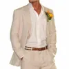 Summer Linen Beige Casual Outfits 2 Piece Jacket Pants Wedding Full Set Slim Fit Elegant Men's Suits Luxury Mane Clothing Terno X4A3#