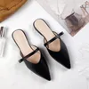 Slippers Mules For Women 2024 Loafers Female Shoes Ladies' Low Cover Toe Luxury Slides Pointed Flat Designer Rome Fabric PU