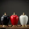 Storage Bottles Japanese-style Gold-plated Enamel Jar Tank Sealed Candy Grain Coffee Ceramic Nut Crafts Home Decoration