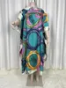 Women's Swimwear African2024 Saudi Arabian Scarf Loose Print Silk Maxi Dress Summer Beach Bohemian Robe Kaftan Kimono Short Sleeve C34