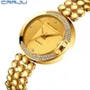 Crrju yeni moda kadın bilek saatleri ile elmas altın saat bandı üst lüks marka bayan takı bileklik saati kadın