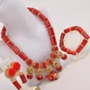 Necklace Earrings Set Fashion African Jewelry Red Nigerian Wedding Coral Bridal
