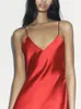 Trafza kvinnors spaghettirem remck rygglös klänning röd sexig långa satinklänningar mode ärmlöst elegant parti 240322
