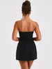 Casual Dresses Houzhou Elegant Strapless Short for Women Summer 2024 Sexig Vintage Slim A-Line Black Party Graduation Prom