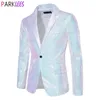 Branco brilhante lantejoulas glitter blazer para homem um botão colarinho smoking jaqueta dos homens casamento noivo festa de formatura palco traje homme 240313