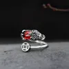 925 Czysty srebrny pierścień męski Garnet Pieniądze miedzi Lucky Thai Dominering Fashion Osobowość Biżuteria damska