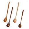 Cuillères 1pc cuisine japonaise cuillère en bois coréen bois naturel long manche rond pour soupe cuisson mélange mélange dessert