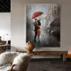 Landscape Oil Painting printed On Canvas Modern Bright Knife Abstract Street Lovers In The Rain Picture Cuadros Home Wall Decor