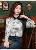 Kvinnors blusar Faniece Elegant Fashion Floral Print Blue Spring Autumn Office Lady Business Casual Shirt Långärmad toppar Blusa 1707