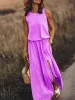 Casual Dres Zomer Dr Vrouwen Sleevel Lg Maxi Sexy Zijsplit Designer Stijl Fi Sundr Vrouwelijke Effen Losse DrCasual L2RG #