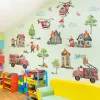 Stickers Large Cartoon Fire Truck Rescue Team Wall Sticker Removable Selfadhesive PVC Home Decoration for Living Room Bedroom