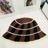 Japanese Contrasting Stripe Crochet Knitted Bucket Hat Women Spring Autumn Wool Basin Hat Y2K Fisherman Bucket Cap 240314