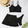 Mulheres Swimwear Mulheres Bikini Set com Saia Elegante Três Peças para Ruffle Hem Sling Bra Cintura Alta Cobertura Rápida