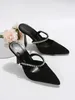 Slippers Summer 2024 Pointed Toe Stiletto Black Sexy Ladies Sandals Rhinestone Sequins Big Size Shoe Woman High Heel