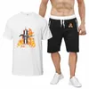 2022 Nouveaux hommes à manches courtes Mustang imprimé Summer Harajuku Style T-shirt de haute qualité Cott T-shirts Shorts Costume 2pcs Sportsuit O9T2 #