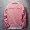 Giacca da uomo classica in denim Autunno Casual Tasca da strada monopetto Cappotto da giacca in jeans bianco rosa nero L49x #