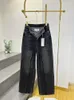 Jeans pour femmes mmsix 2024 arrivée étiquette en cuir numérique noir jambe large pour femmes streetwear tendance femme harajuku jean