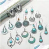 Charm Bohemian Dangle Drop Earrings For Women Vintage Turquoise Tassel Ethnic Retro Pendant Ear Hook Beach Party Jewelry Gift Deliver DHGLQ