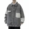 Denim Jacke Männer Lose Cargo Jacke Nähte Farbe Jacke Männer Winter Mantel Multi-tasche Bomber Herren Trends Streetwear 48Ch #