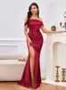 Casual Dresses Women Elegant Long 2024 Luxury Designer Off Shoulder Satin SLIM SLIT MIDDEAST DUBAI Evening Party Wedding Vestido