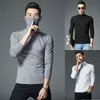 Männer High Neck Dünne Dünne Rollkragen Lg Hülse Tops Pullover T-Shirt Solide Koreanische Einfache Tees Unterhemd Casual Männliche T-shirt 52Mm #