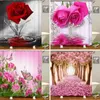 Shower Curtains Red Rose Butterfly Flowers Curtain 3D Bathroom Fabric Waterproof Polyester Washable Bath Screen Set