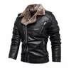 GB Nya herrläderjackor Autumn Casual Motorcykel PU Jacka Vindtät cyklist Läder Vinter Plush Coats Brand Clothing N6UQ#