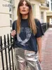 Винтажная футболка с принтом орла и графическим принтом, женская летняя одежда с открытым вырезом, свободная дизайнерская роскошная повседневная футболка, уличная одежда, топы 240313
