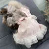 Vestido de estilo de fada 1pc, saia xadrez de barra de arco de fita, vestido de festa para cães para cães para cães para cães de estimação
