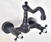 Bathroom Sink Faucets Oil Rubbed Bronze Wall Mounted Basin Bath Double Handle Dual Hole Washbasin Water Mixer Tap Nnf463