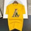 Camisetas para hombre, camiseta de manga corta de algodón con estampado de patrones para caminar de verano para mujer, camiseta de moda de alta calidad con dibujos animados