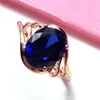 Cluster Rings Pure Russian 585 Purple Gold-plated 14K Rose Gold Color Necklace Fashionable High-grade Blue Stone Ring Woman Jewelry