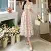 パーティードレス大規模なレディースサマーフレンチスイートフローラルシフォン刺繍スカート半袖ドレス付きの背の高い腰のスカート