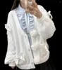 Kadın Örgü Kıyafetleri Tek Göğüslü Üst Jumper SC Tatlı Güzellik Hardigan Sevimli Japon Tarzı Dantel Yay V yakalı kazak Gümüş Örgü