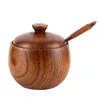 1 talheres de madeira natural tanque de especiarias utensílios de cozinha tanque de tempero e tanque de molho com tampa misturador de sal