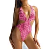 Frx Qi08 сексуальный цельный купальник с высоким вырезом леопардовый купальник женский глубокий v-образный вырез купальный костюм модная пляжная одежда дизайн бикини